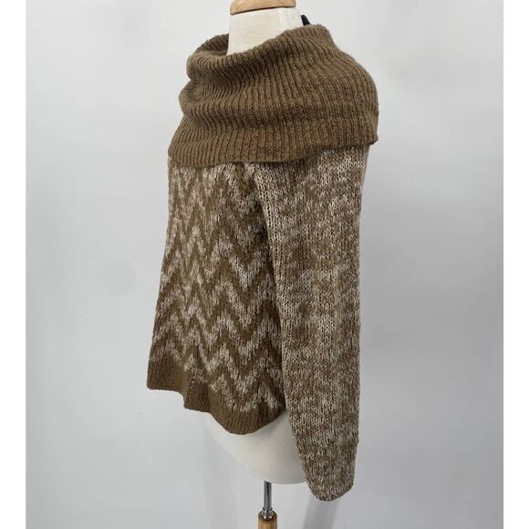 Wooden Ships Sweater Cowl Neck Chevron Patterned Wool Pullover Beige Womens M/L - Picture 4 of 8